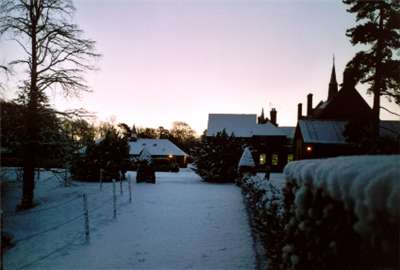 Girton College in the snow