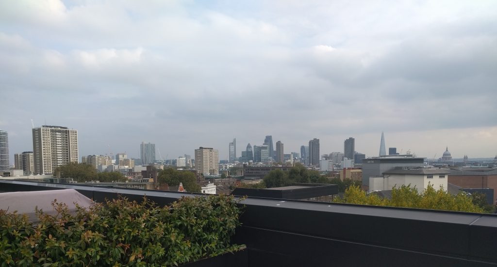 The spectacular view of the London skyline from my office roof