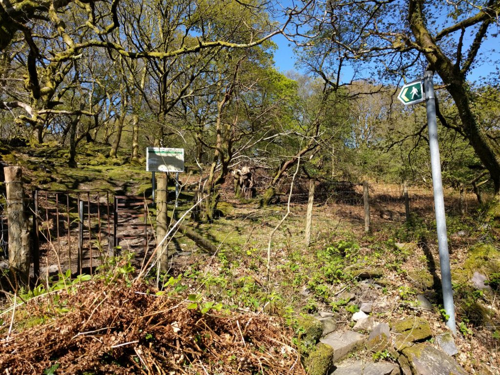 Signposted track through trees